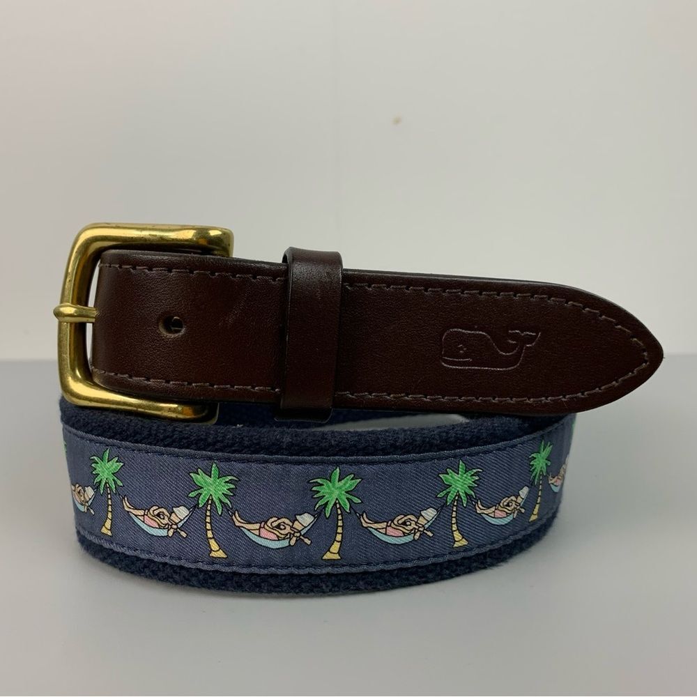 Vineyard vines navy canvas belt guitarist in a hammock with palm trees size 30